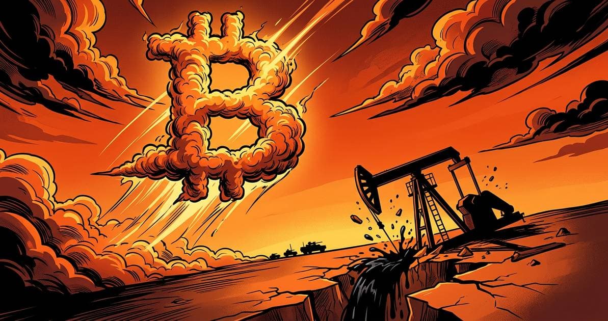 Illustration for article: Bitcoin Climbs to 69K as Crude Oil Plunges 30 Percent Following Iran Conflict Update: CryptoDailyInk