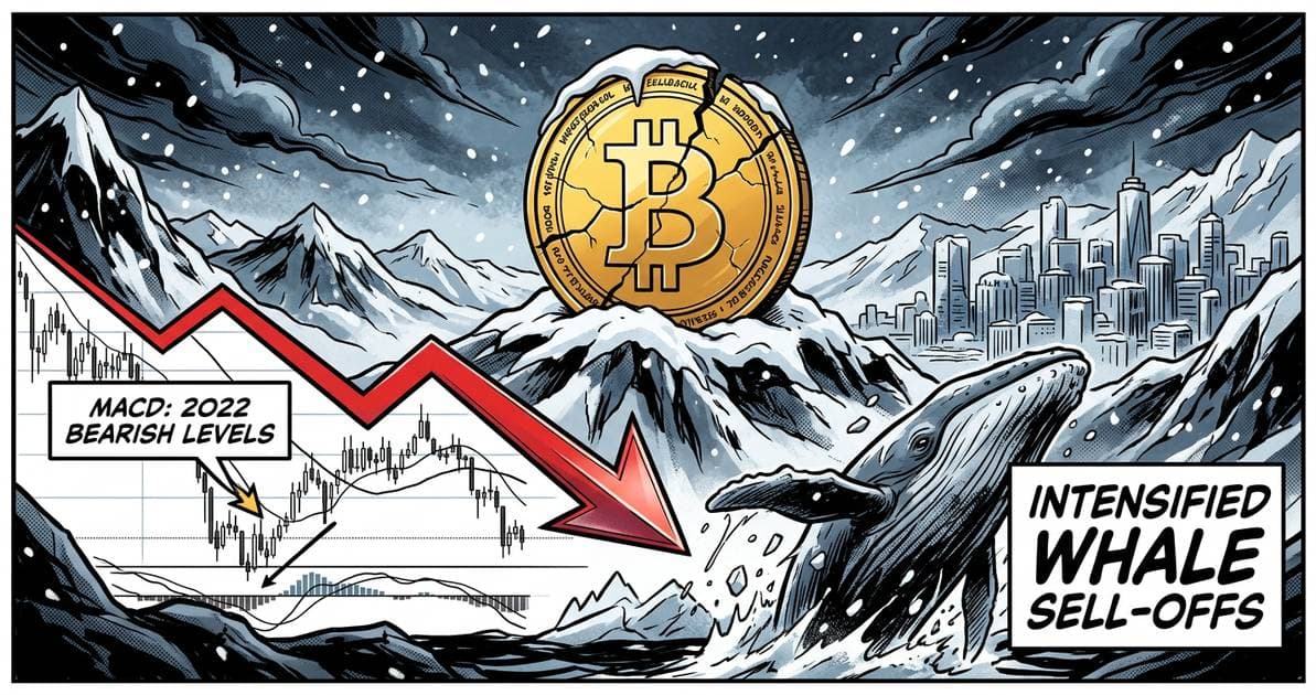 Illustration for article: Bitcoin MACD Hits 2022 Bearish Levels as Whale Sell-Offs Intensify: CryptoDailyInk