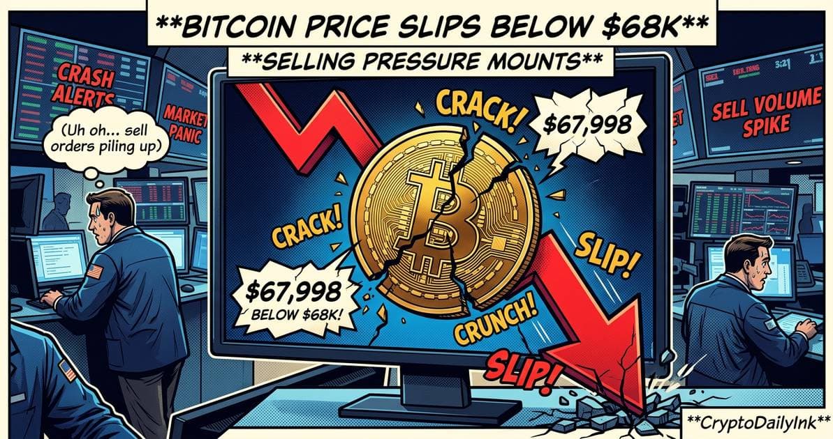 Illustration for article: Bitcoin Price Slips Below $68K as Selling Pressure Mounts: CryptoDailyInk