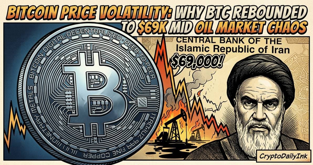Illustration for article: Bitcoin Price Volatility: Why BTC Rebounded to $69K Amid Oil Market Chaos : CryptoDailyInk