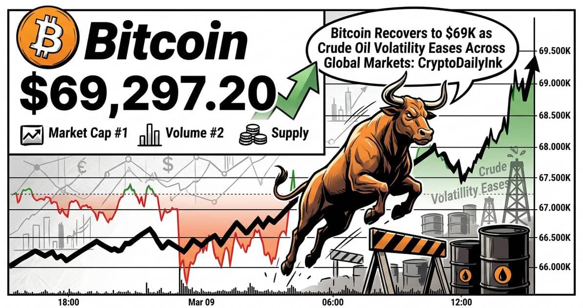 Illustration for article: Bitcoin Recovers to $69K as Crude Oil Volatility Eases Across Global Markets: CryptoDailyInk