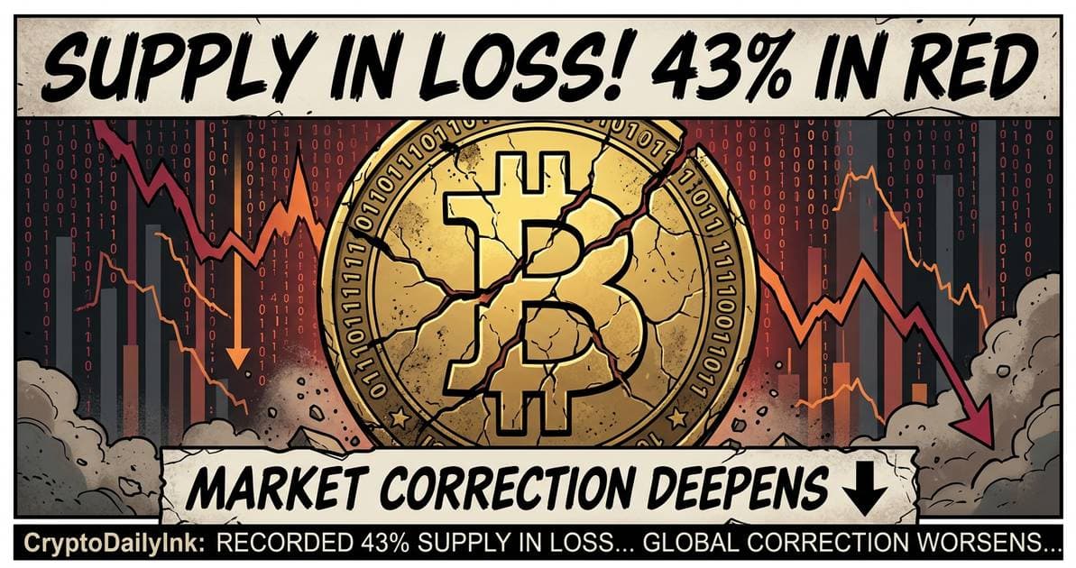 Illustration for article: Bitcoin Supply in Loss Hits 43% as Market Correction Deepens: CryptoDailyInk