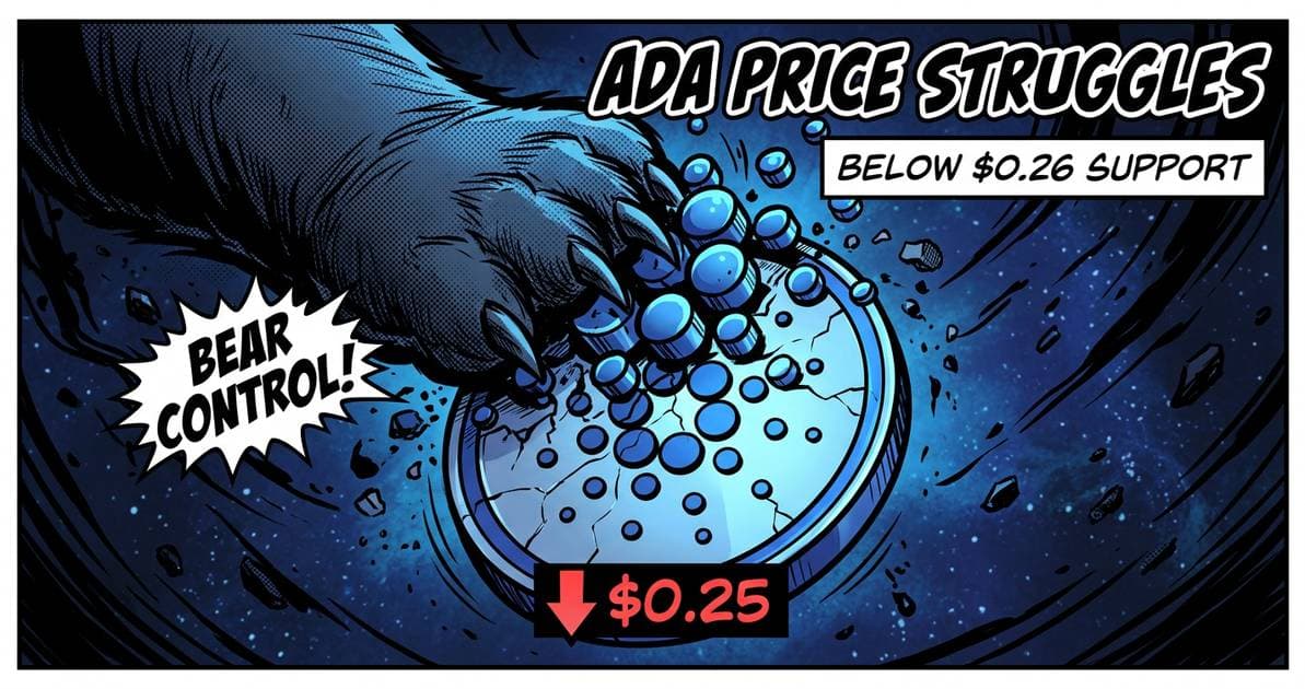 Illustration for article: Cardano Price Struggles Below $0.26 Support as Bears Maintain Control: CryptoDailyInk