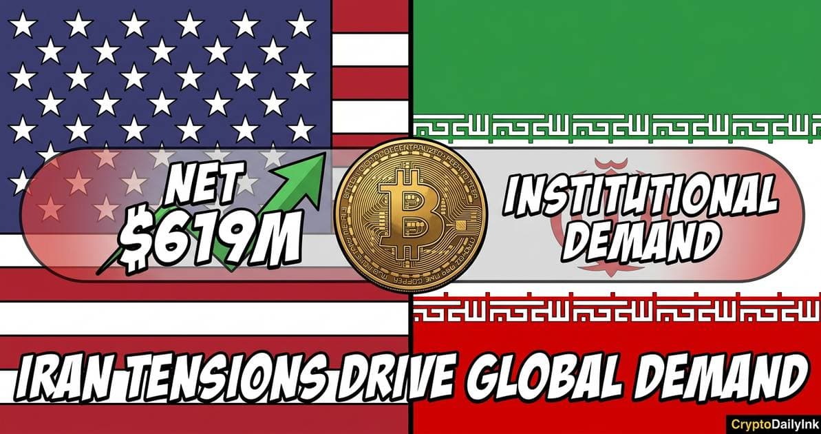 Illustration for article: Crypto Funds Net $619M Inflow as Iran Tensions Drive Institutional Demand: CryptoDailyInk