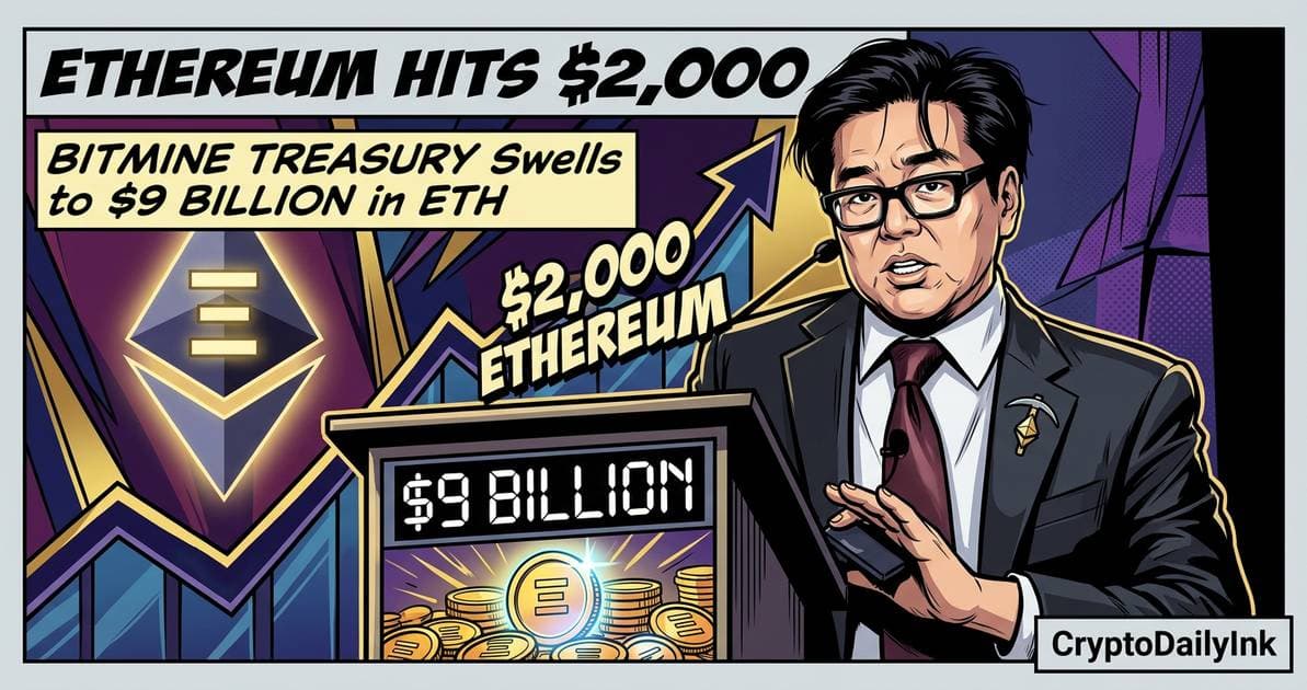 Illustration for article: Ethereum Hits $2,000 as BitMine Treasury Swells to $9 Billion in ETH: CryptoDailyInk