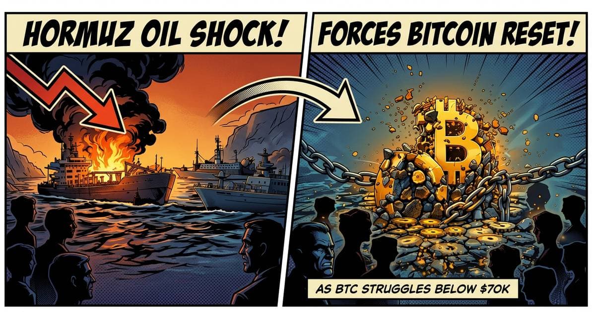 Illustration for article: Hormuz Oil Shock Forces Bitcoin Price Reset as BTC Struggles Below $70K: CryptoDailyInk