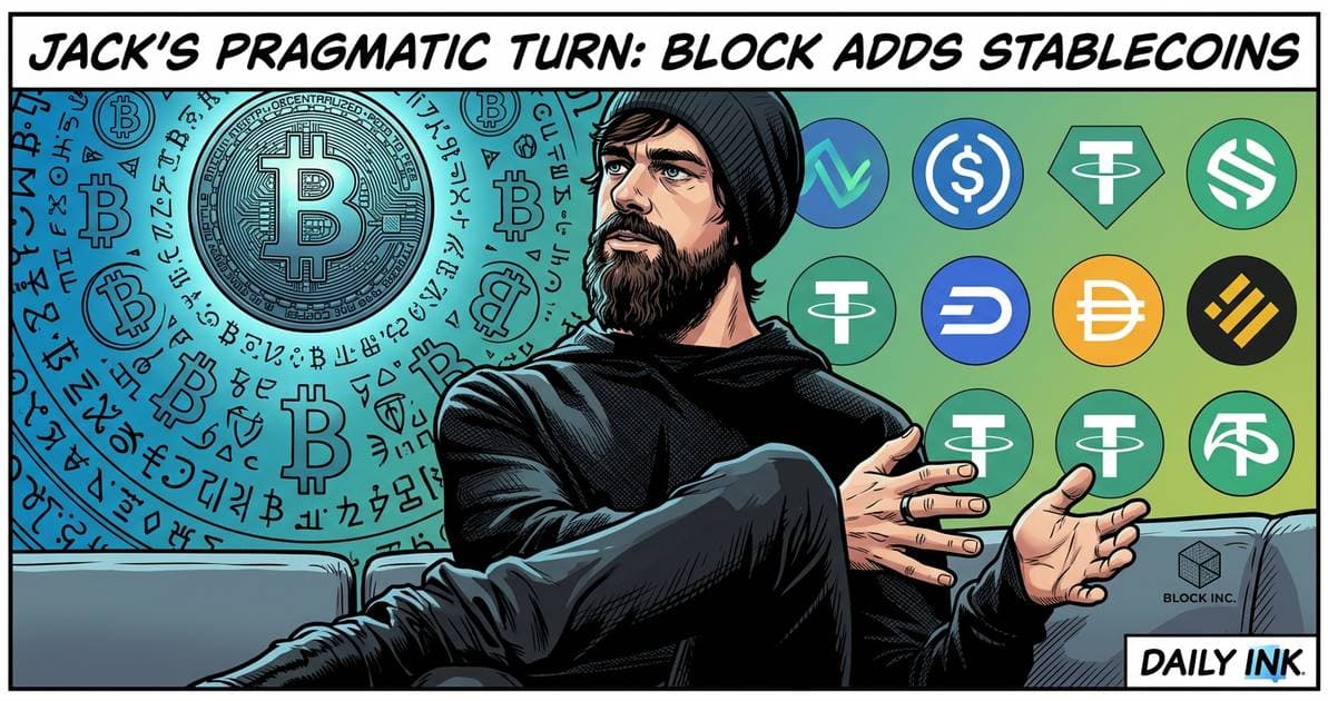 Illustration for article: Jack Dorsey Turns Pragmatic as Block Integrates Stablecoins Despite Bitcoin Bias: CryptoDailyInk