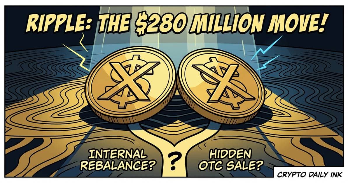 Illustration for article: Ripple Moves $280 Million in XRP: Internal Rebalance or Hidden OTC Sale: CryptoDailyInk