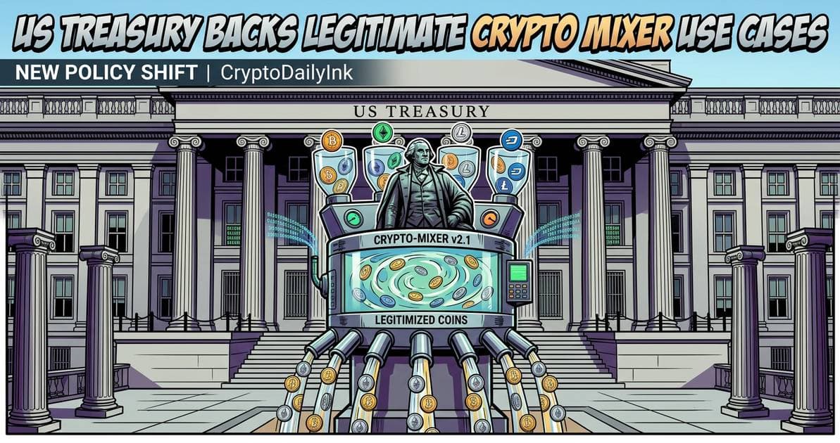 Illustration for article: US Treasury Backs Legitimate Crypto Mixer Use Cases in New Policy Shift: CryptoDailyInk