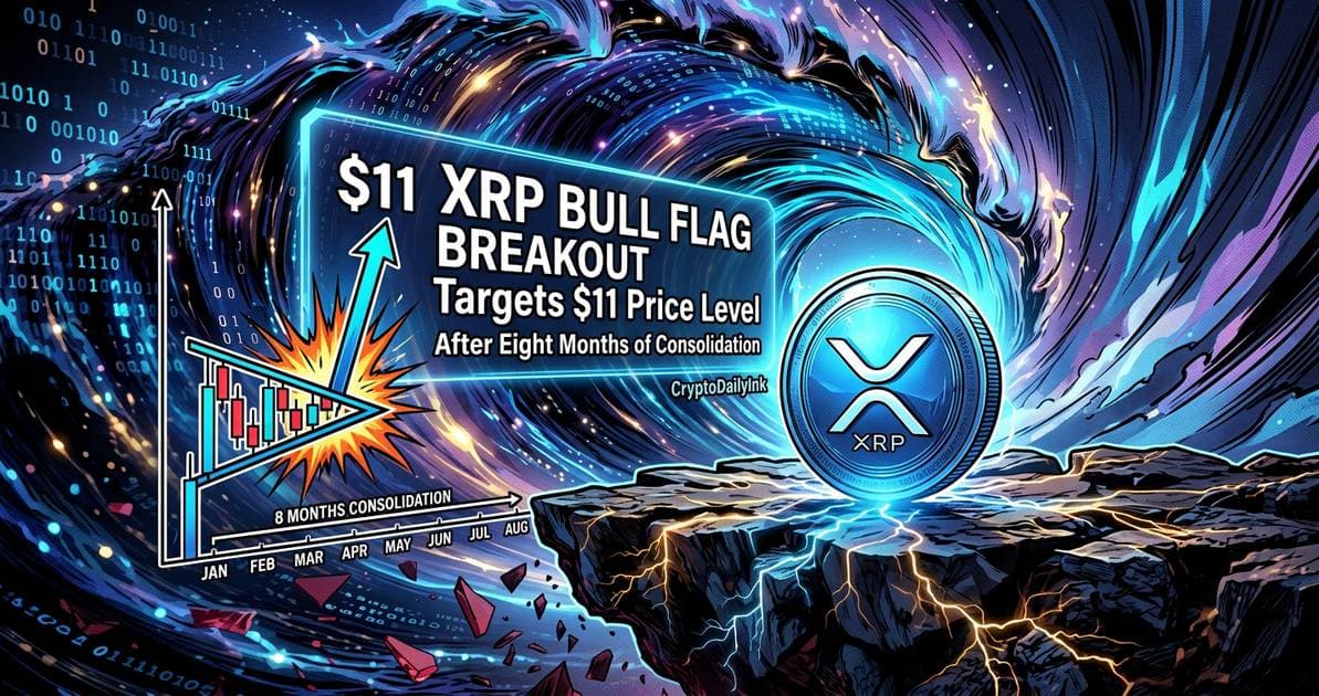 Illustration for article: XRP Bull Flag Breakout Targets $11 Price Level After Eight Months of Consolidation: CryptoDailyInk