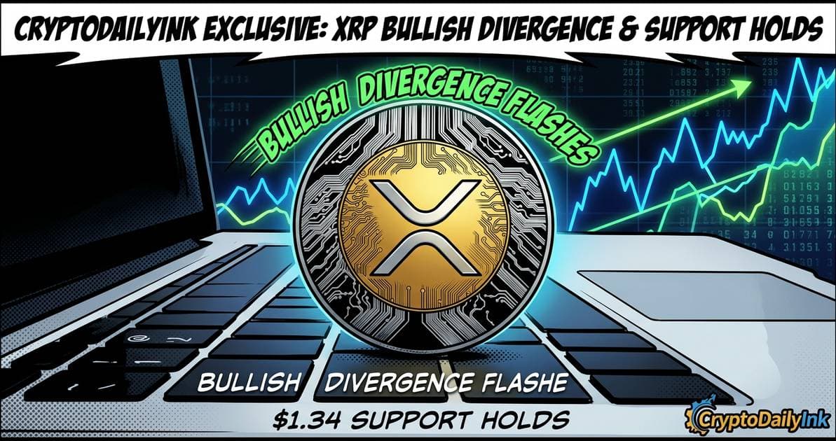 Illustration for article: XRP Technical Setup Flashes Bullish Divergence While $1.34 Support Holds: CryptoDailyInk