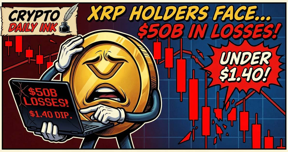 Illustration for article: XRP Holders Face $50B in Unrealized Losses as Price Dips Under $1.40: CryptoDailyInk