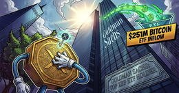 Illustration for article: Bitcoin ETFs Net $251M Inflow as Goldman Sachs Becomes Top XRP ETF Holder: CryptoDailyInk