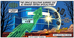 Illustration for article: Oracle Surges 11% as AI Demand Defies SaaS Apocalypse Fears for Tech Stocks: CryptoDailyInk